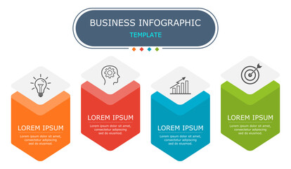 Business infographic Vector with 4 steps. Used for presentation,information,education,connection,marketing, project,strategy,technology,learn,brainstorm,creative,growth,abstract,stairs,idea,text,work.