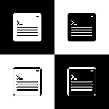 Set Software, web developer programming code icon isolated on black and white background. Javascript computer script random parts of program code. Vector