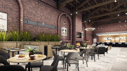 Concept design of modern Restaurant lounge bar 3D Rendering, 3D Illustration