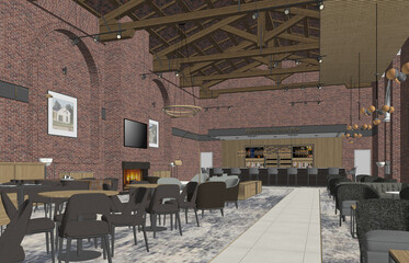 Concept design of modern Restaurant lounge bar 3D Rendering, 3D Illustration