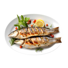 Grilled fish on transparent background