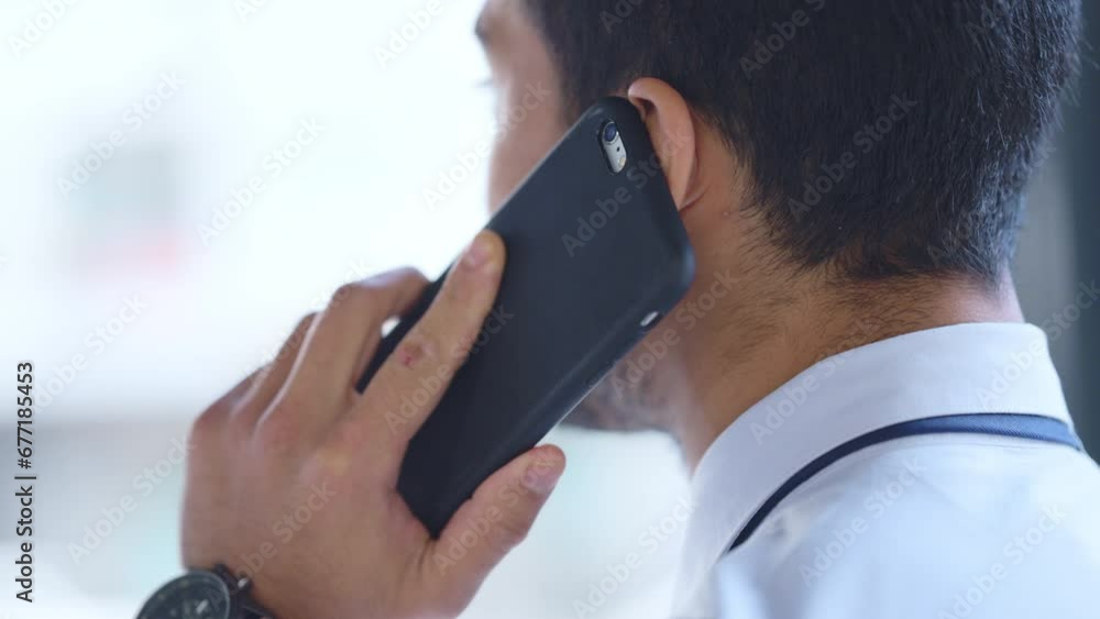 Poster business man talking on a phone call in an office. closeup of corporate professional and entrepreneu