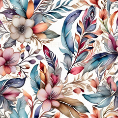 Tribal Floral and Feather Pattern, generative ai