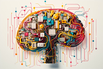 Electronic digital circuit human brain. Artificial intelligence, cyber mind concept. Generative AI.