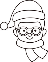 boy wearing santa hat outline