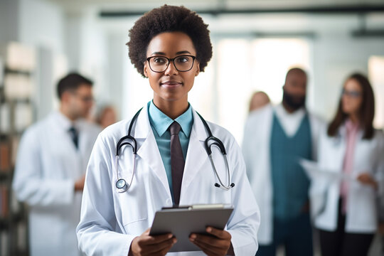 Medical Doctor Young Black Woman With Clipboard