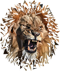 growling lion made of polygons