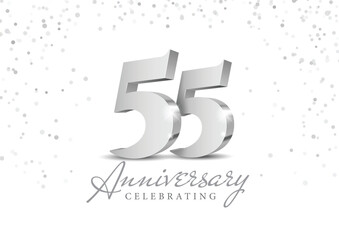 Anniversary 55. Silver 3d numbers. Poster template for Celebrating 55th anniversary event party. Vector illustration