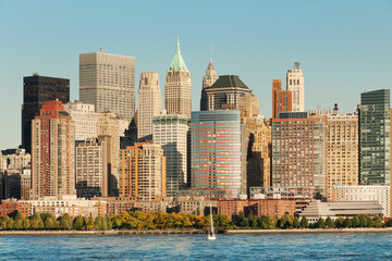 Close up of Lower Manhattan West side and Financial District highrises, New York city, USA - 677187075
