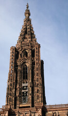Fototapeta na wymiar Strasbourg cathedral with the characteristic of only one bell tower instead of two due to lack of money