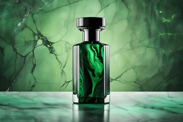 green marble perfume bottle presentation template , cosmetic product mockup