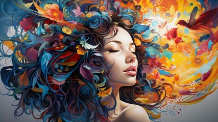 Dreamscape in Canvas - Hier erscheinen die Träume und Ziele der jungen Person als gemalte Bilder oder Symbole, eine kreative Interpretation ihrer Zukunft.