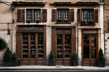 Obraz premium vintage wooden shop facades from europe , small village storefront vitrine