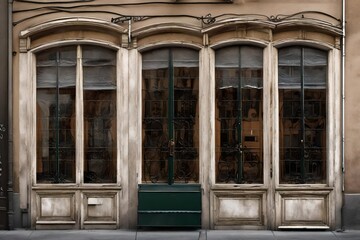 Fototapeta na wymiar vintage wooden shop facades from europe , small village storefront vitrine
