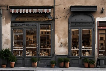 vintage wooden shop facades from europe , small village storefront vitrine
