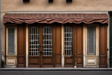 Fototapeta na wymiar vintage wooden shop facades from europe , small village storefront vitrine