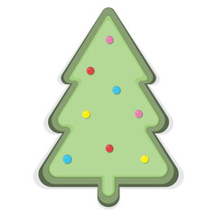 Christmas tree in cartoon style, color isolated illustration