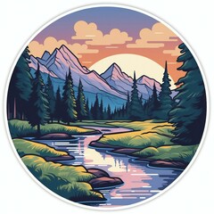 A delightful sticker design that encapsulates the serene beauty of nature