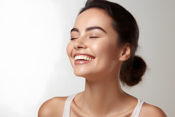 Young model smiling for skincare advertisement