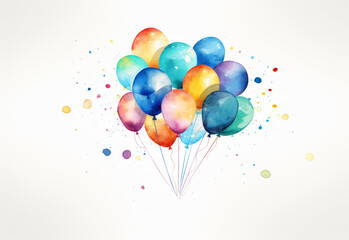 beautiful flying colorful balloons happy birthday watercolor background