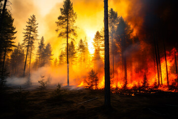 Obraz premium Very large Forest fire with trees on fire