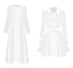 White woman dress and coat. vector illustration
