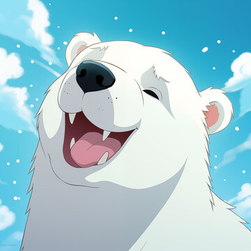 Filhote de urso polar feliz e fofo no fundo azul ilustração infantil 
