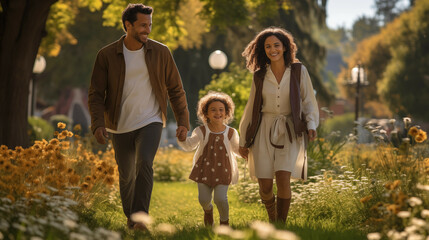 Fototapeta premium Parents Having Fun With Their Little Daughter At park
