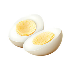 Boiled eggs cut in half on transparent background