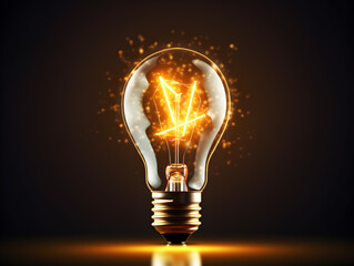 A glowing light bulb symbolises inspiration and ideas. Dark background