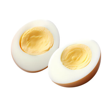 Boiled eggs cut in half on transparent background