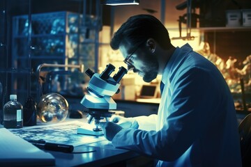 Scientist working with microscope in laboratory, science research and development concept.

 Generative AI