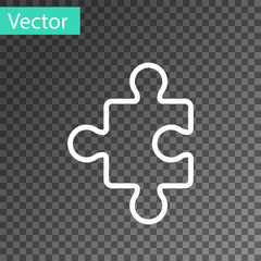 White line Piece of puzzle icon isolated on transparent background. Business, marketing, finance, layout, infographics, internet concept. Vector