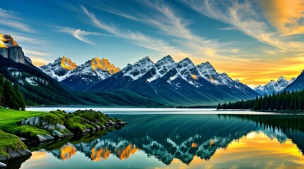 Sunset over the mountains, Generative AI