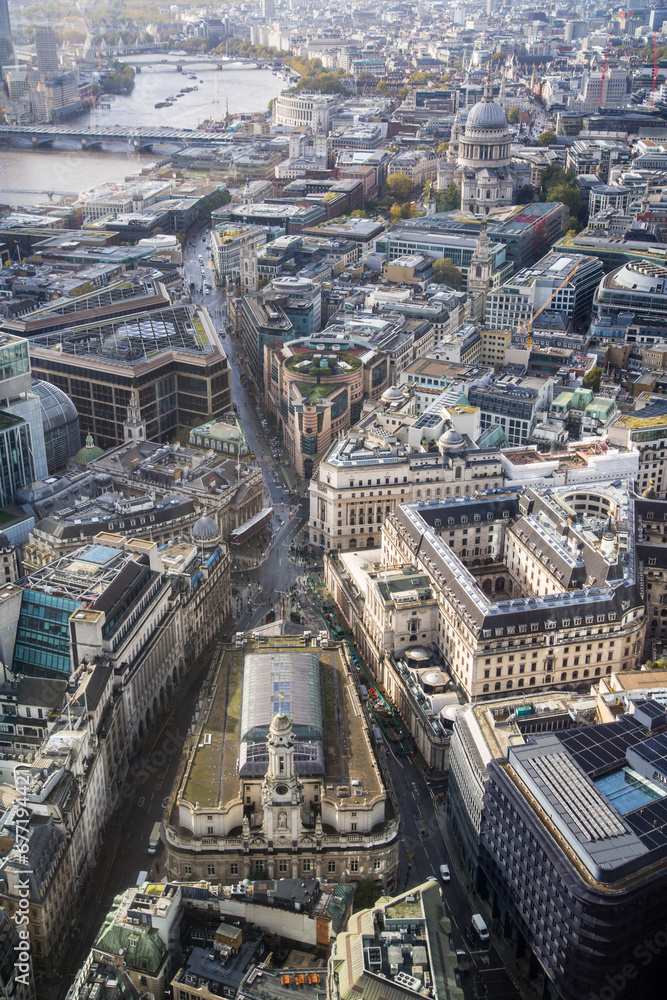 Sticker city of london view after rain panoramic view. view include skyscrapers of financial district and we