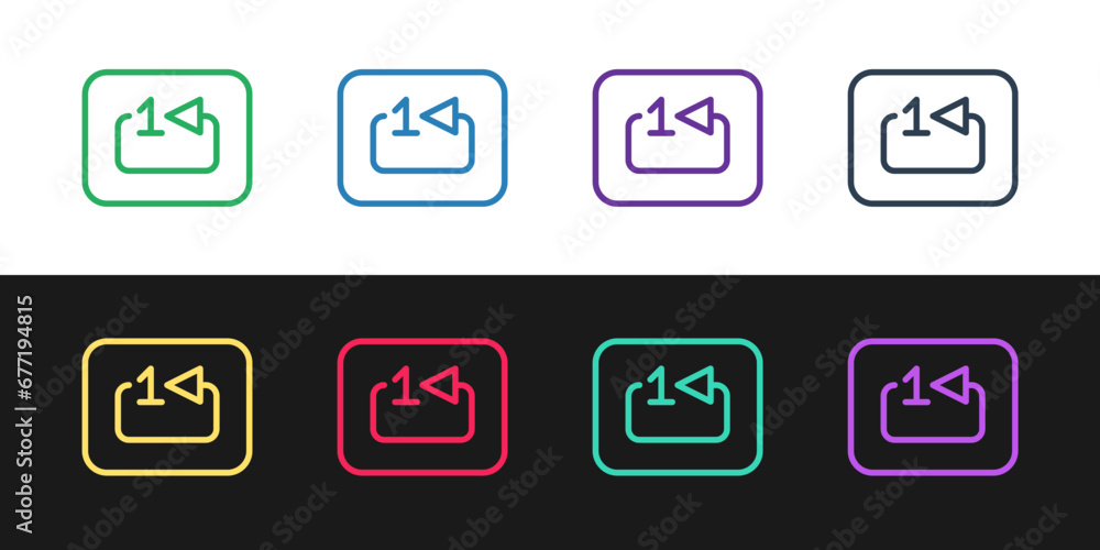 Poster set line repeat track music player icon isolated on black and white background. the sign is a round 