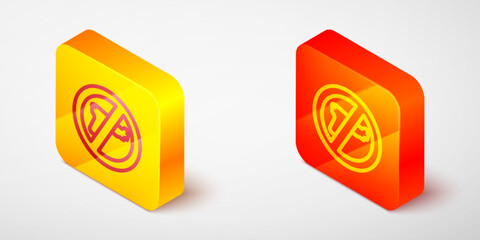 Isometric line No war icon isolated on grey background. The peace symbol. Yellow and orange square button. Vector