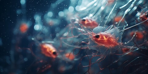 Dive into the Depths with a Realistic Macro Photo of Plankton in Dark Water, Unveiling the Cinematic Beauty of Underwater Life in Exquisite Detail