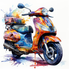 watercolor Scooter vehicle clipart, Generative Ai