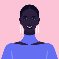 A face of a happy African woman. Portrait of a teenager. Vector flat Illustration