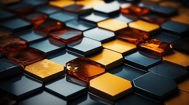 Abstract metallic cubes background in black and orange color