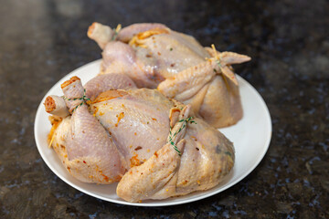 Traditional homemade roast chicken, stuffed with farofa