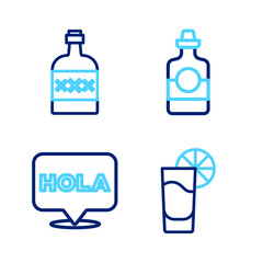 Set line Tequila glass with lemon, Hola, bottle and icon. Vector © vector_v