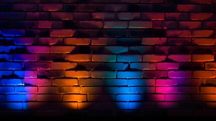 Brick wall in neon lights made with Ai generative technology