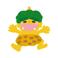 喜んでいるポップな節分の黄色い鬼（小鬼）のイラスト素材