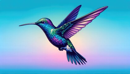 Obraz premium Vibrant Digital Illustration of a Hummingbird in Flight