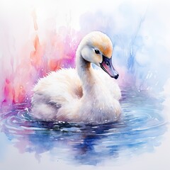 painting of cute baby Swan abstract watercolor