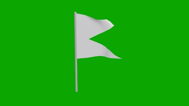 3d animation of white flag and pole standing upright on green background
