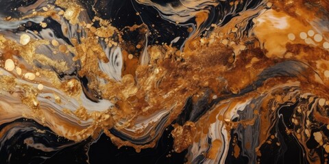 Luxury golden marble pattern on black background. Abstract acrylic background.