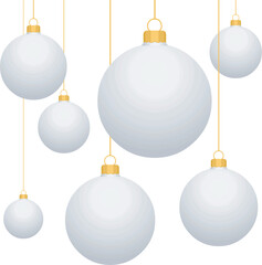 boules de Noël blanches avec suspensions en or	 - obrazy, fototapety, plakaty